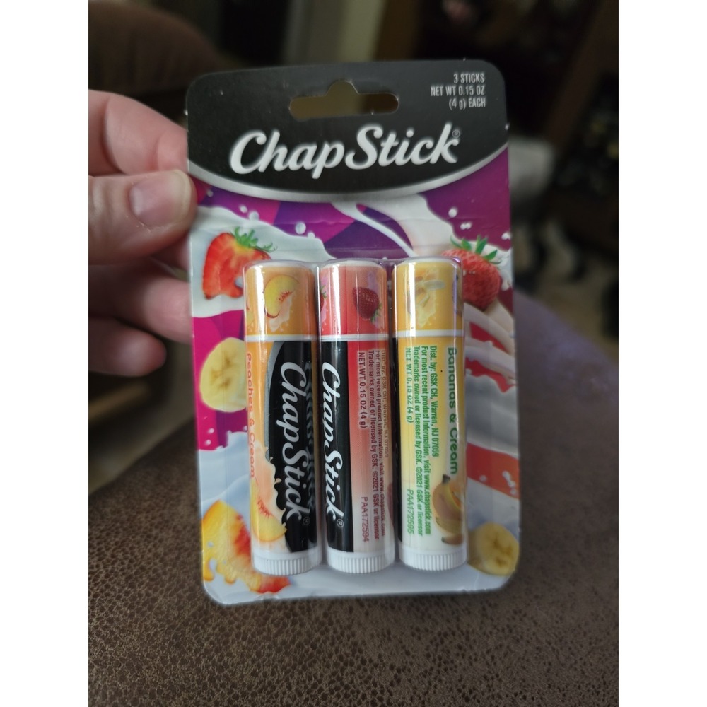ChapStick Cream Classics NIPS Peach Banana & Strawberry 3 Sticks 0.15 Oz Each